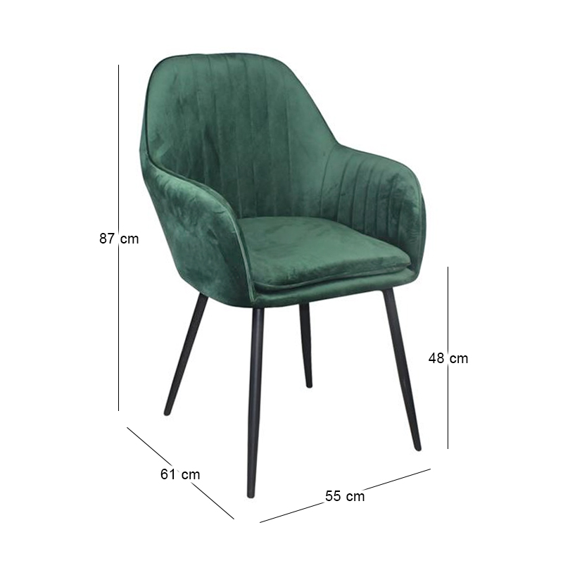 VALERY Armchair Steel Black/Fabric Velure Forest Green