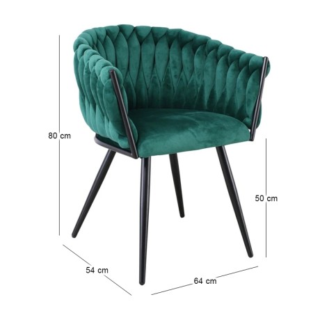Πολυθρόνα τραπεζαρίας Verdi ύφασμα velure χρώμα forest green 64x54x80εκ.