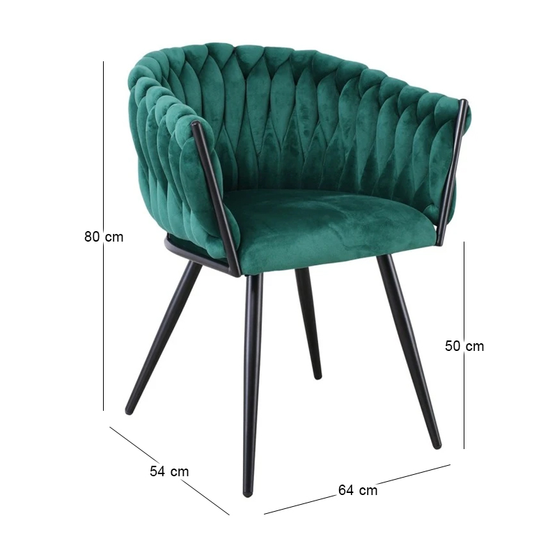 VERDI Armchair Metal Black/Fabric Velure Forest Green