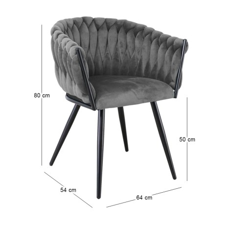 VERDI Armchair Metal Black/Fabric Velure Grey
