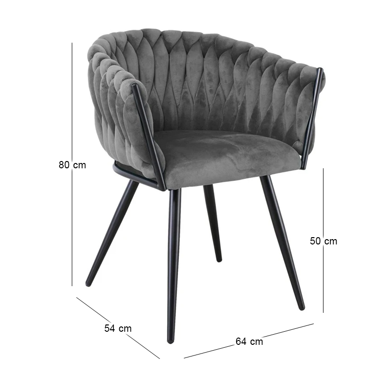 VERDI Armchair Metal Black/Fabric Velure Grey