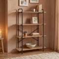 Βιβλιοθήκη μεταλλική - MDF χρώμα μαύρο - sonoma 80x34x112εκ.