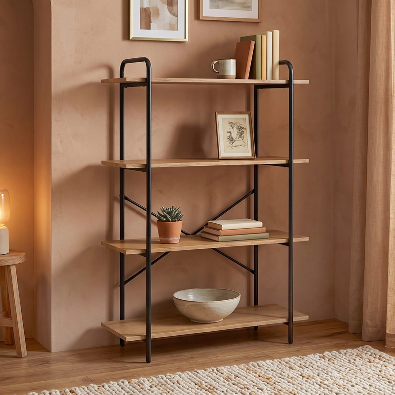 Βιβλιοθήκη μεταλλική - MDF χρώμα μαύρο - sonoma 80x34x112εκ.