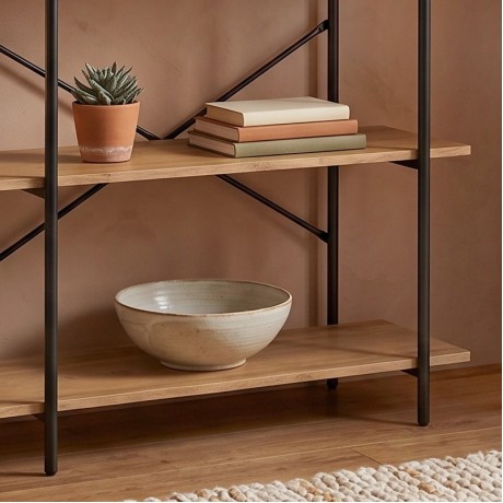 Βιβλιοθήκη μεταλλική - MDF χρώμα μαύρο - sonoma 80x34x112εκ.
