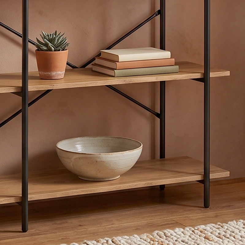 Βιβλιοθήκη μεταλλική - MDF χρώμα μαύρο - sonoma 80x34x112εκ.