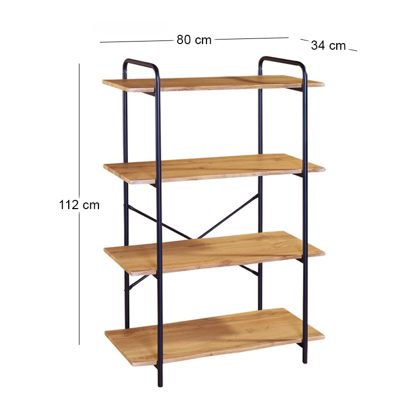 Βιβλιοθήκη μεταλλική - MDF χρώμα μαύρο - sonoma 80x34x112εκ.