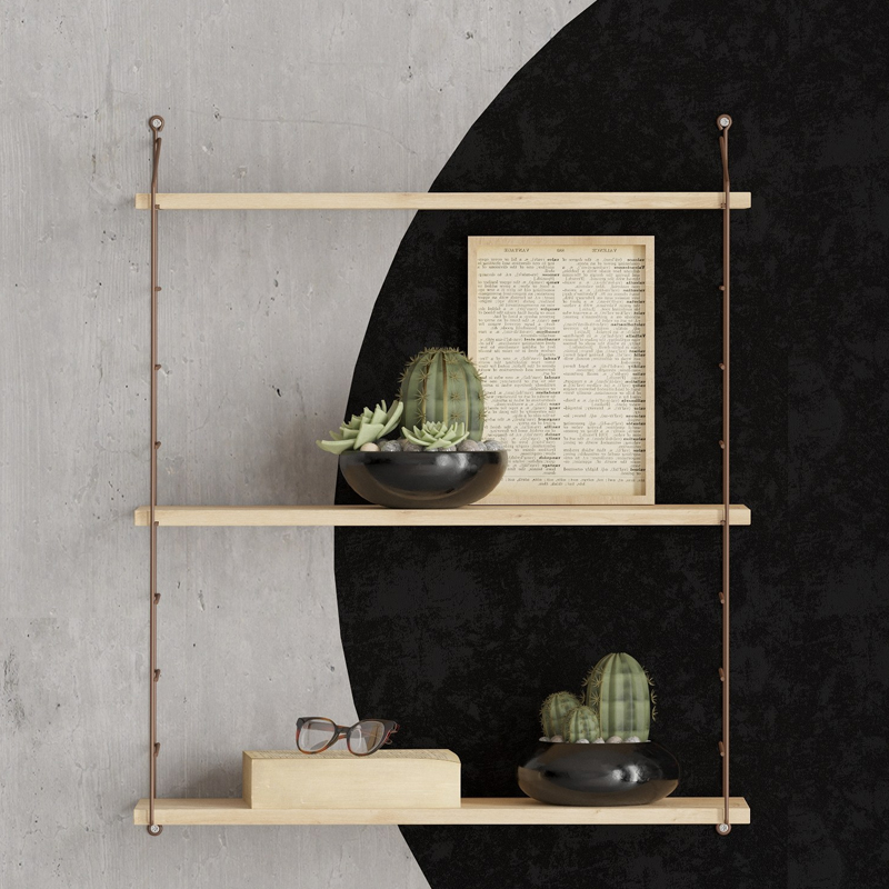 Armoni Megapap melamine - metal wall shelf in sapphire oak - brown color 72x20x85cm.