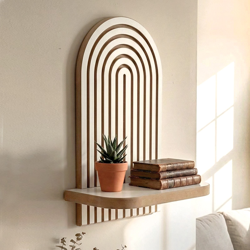 Artwill Megapap MDF wall shelf in white - oak 26x13x35cm.