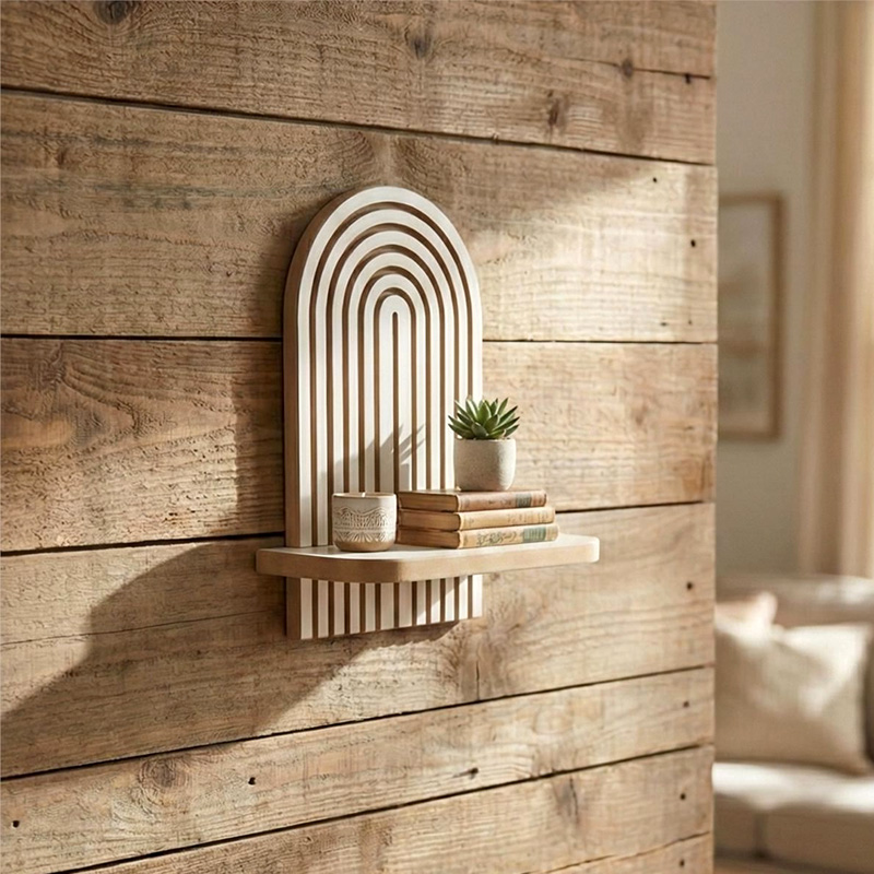 Artwill Megapap MDF wall shelf in white - oak 26x13x35cm.
