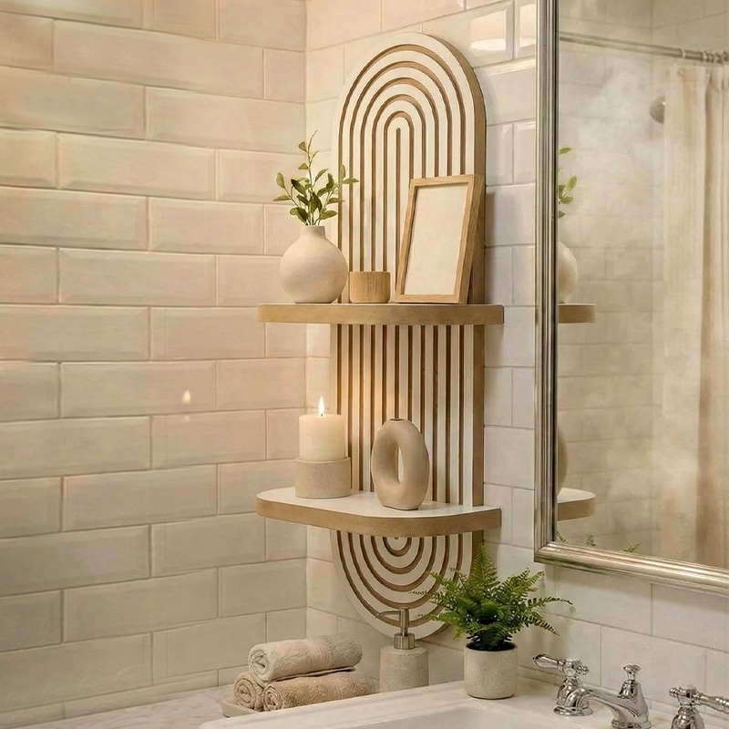 Artwill Megapap MDF wall shelf in white - oak 26x13x70cm.