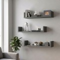 Dark Megapap melamine wall shelves set of 3 in anthracite color 60x15x12cm.