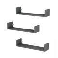 Dark Megapap melamine wall shelves set of 3 in anthracite color 60x15x12cm.