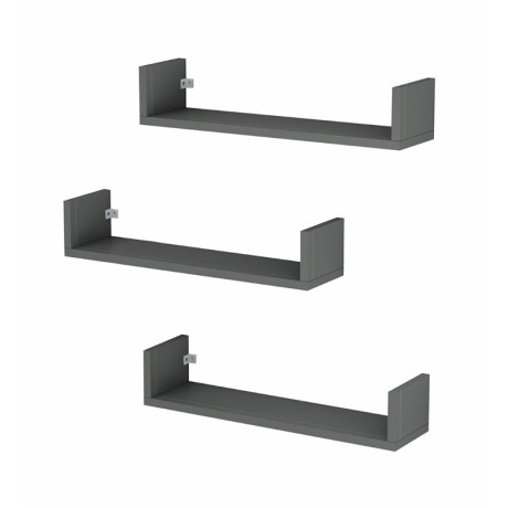 Dark Megapap melamine wall shelves set of 3 in anthracite color 60x15x12cm.
