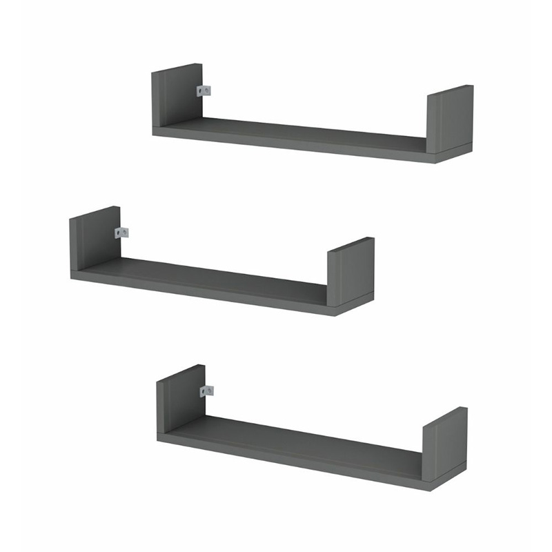 Dark Megapap melamine wall shelves set of 3 in anthracite color 60x15x12cm.