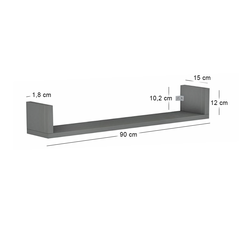 Dark Megapap melamine wall shelves set of 3 in anthracite color 90x15x12cm.