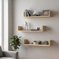 Dark Megapap melamine wall shelves set of 3 in oak color 60x15x12cm.