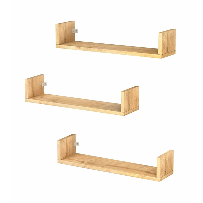 Dark Megapap melamine wall shelves set of 3 in oak color 60x15x12cm.