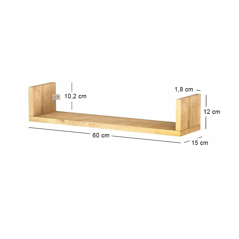 Dark Megapap melamine wall shelves set of 3 in oak color 60x15x12cm.
