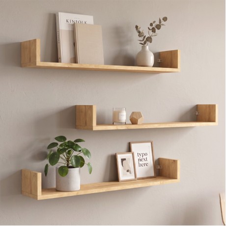 Dark Megapap melamine wall shelves set of 3 in oak color 90x15x12cm.