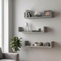 Dark Megapap melamine wall shelves set of 3 in concrete grey color 60x15x12cm.