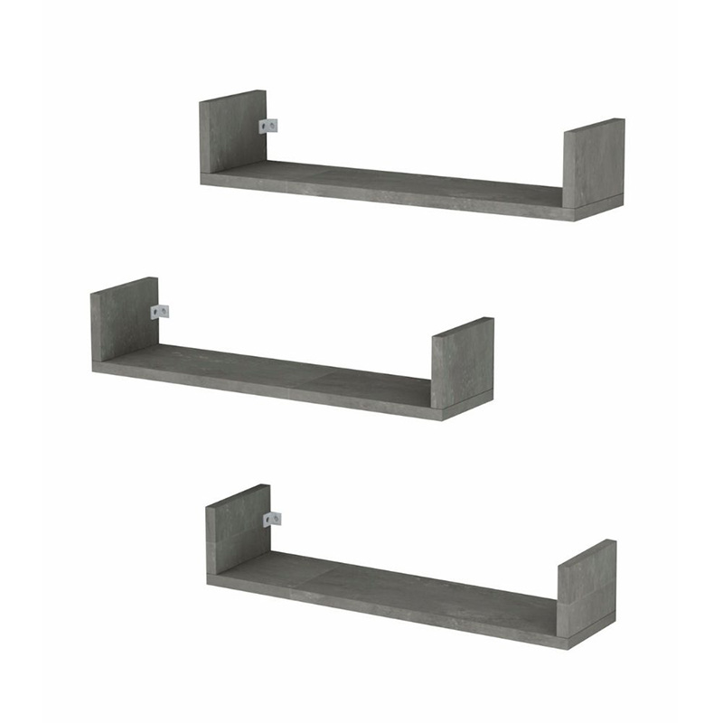 Dark Megapap melamine wall shelves set of 3 in concrete grey color 60x15x12cm.
