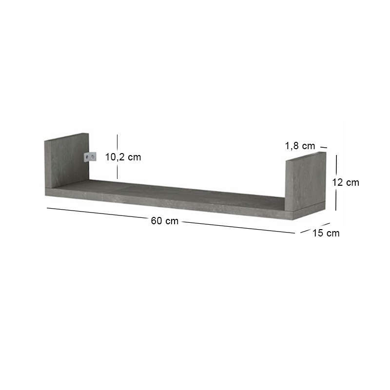 Dark Megapap melamine wall shelves set of 3 in concrete grey color 60x15x12cm.
