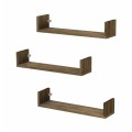 Dark Megapap melamine wall shelves set of 3 in walnut color 60x15x12cm.