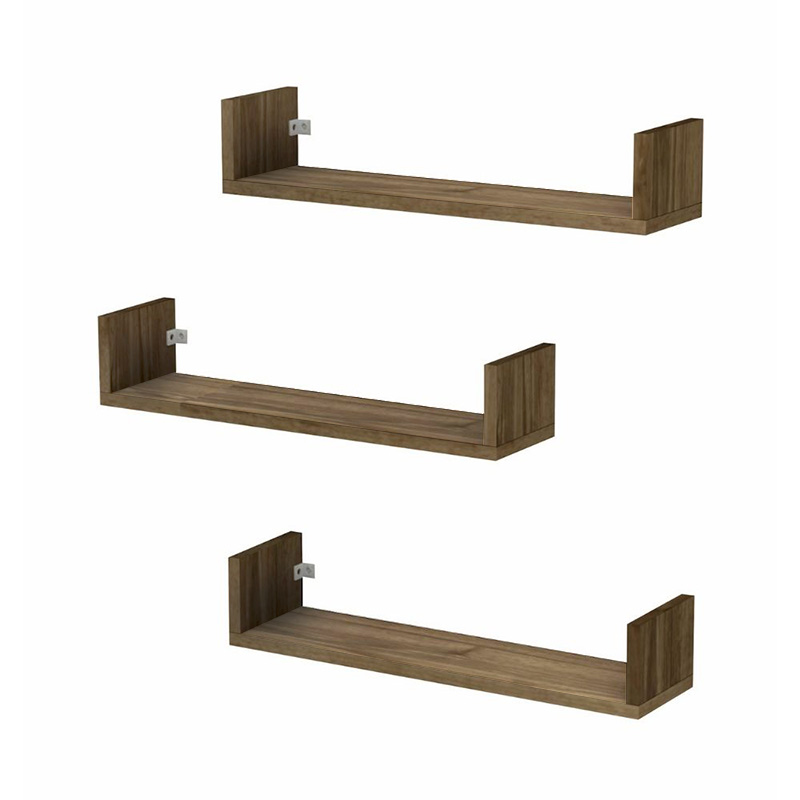Dark Megapap melamine wall shelves set of 3 in walnut color 60x15x12cm.