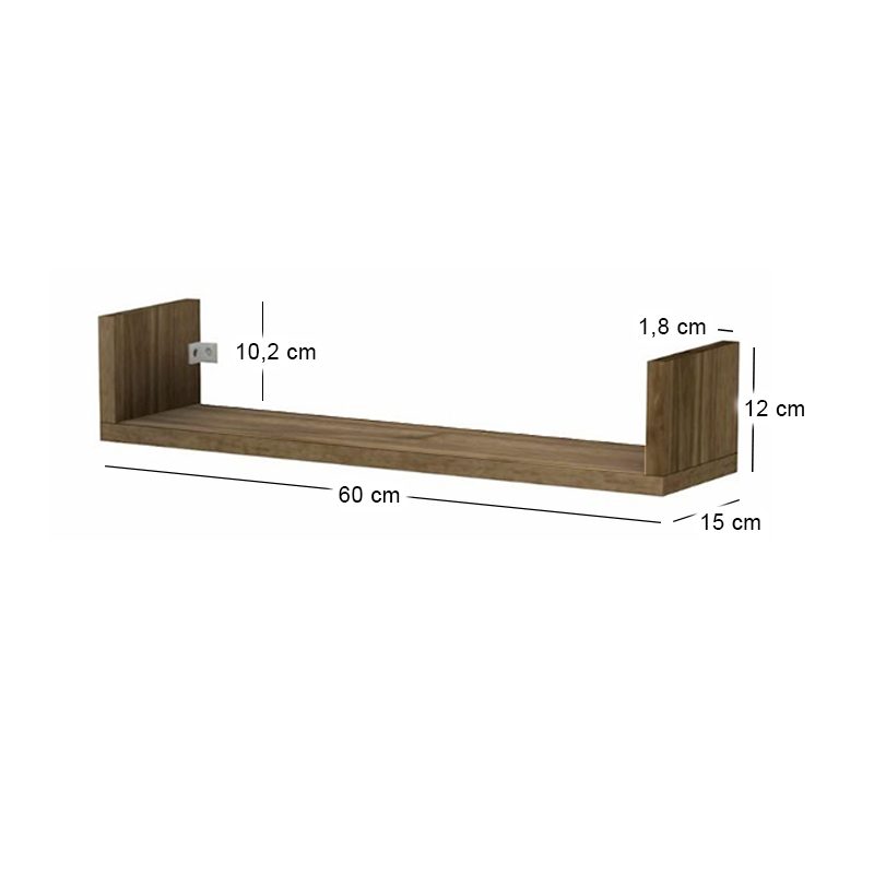 Dark Megapap melamine wall shelves set of 3 in walnut color 60x15x12cm.
