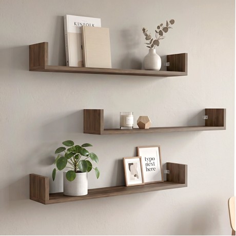 Dark Megapap melamine wall shelves set of 3 in walnut color 90x15x12cm.