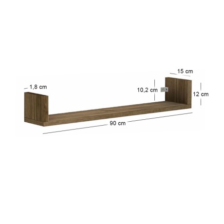 Dark Megapap melamine wall shelves set of 3 in walnut color 90x15x12cm.