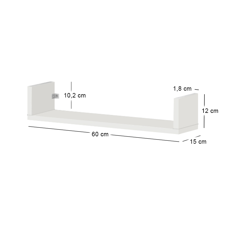 Dark Megapap melamine wall shelves set of 3 in white color 60x15x12cm.