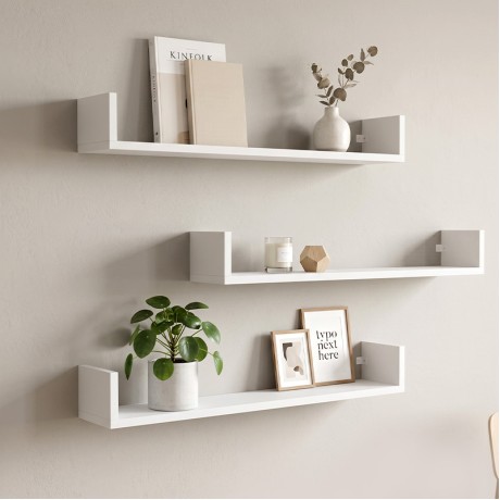 Dark Megapap melamine wall shelves set of 3 in white color 90x15x12cm.