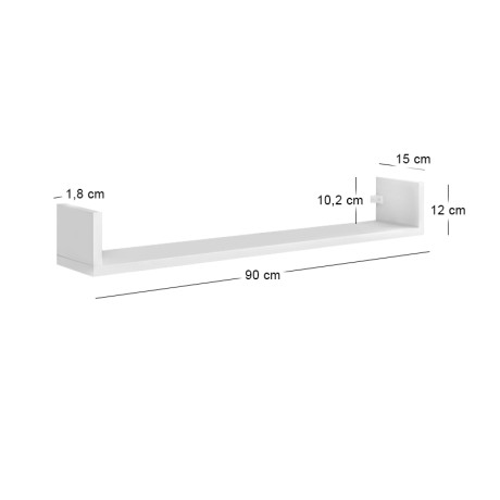 Dark Megapap melamine wall shelves set of 3 in white color 90x15x12cm.