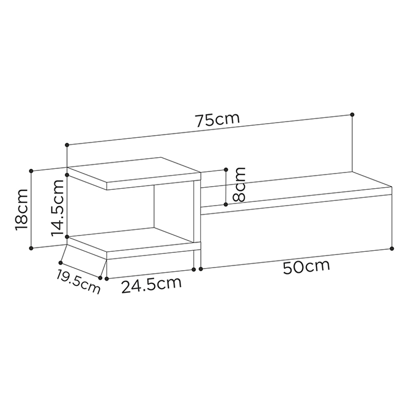 Fork Megapap melamine 2 pieces wall shelves in anthracite color 75x19,5x18cm.