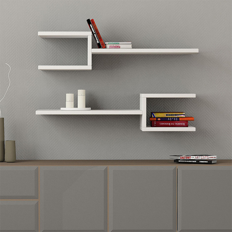 Fork Megapap melamine 2 pieces wall shelves in white color 75x19,5x18cm.