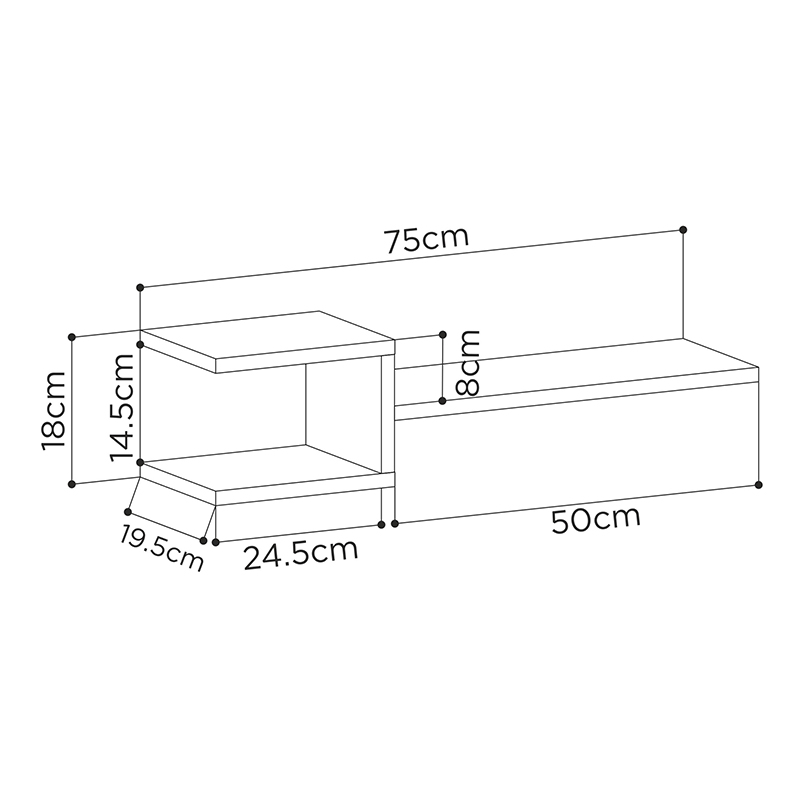 Fork Megapap melamine 2 pieces wall shelves in white color 75x19,5x18cm.