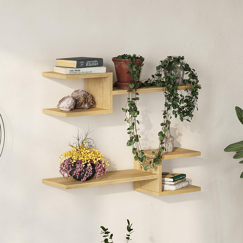 Fork Megapap melamine 2 pieces wall shelves in sapphire oak color 75x19,5x18cm.