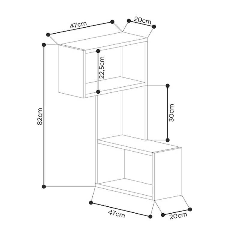 Part Megapap corner melamine wall shelf in anthracite color 47x20x82cm.