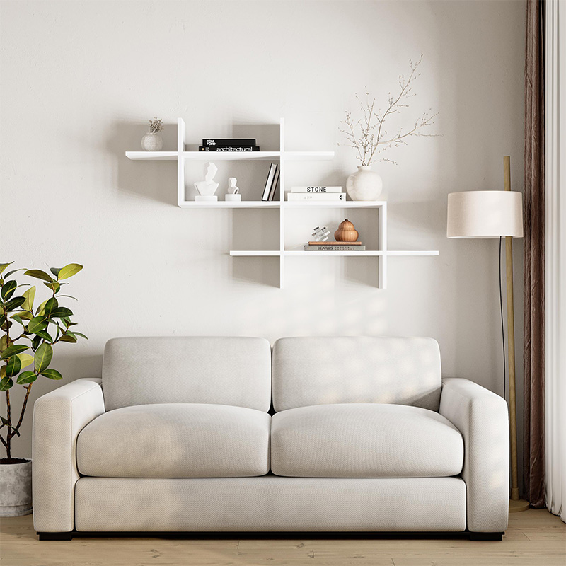 Halic Megapap melamine wall shelf in white color 150x22x82cm.