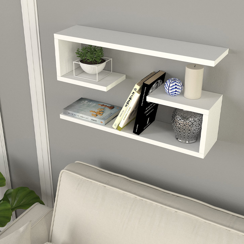 Jenika Megapap melamine 2 pieces wall shelf in white color 60x14,5x18cm.