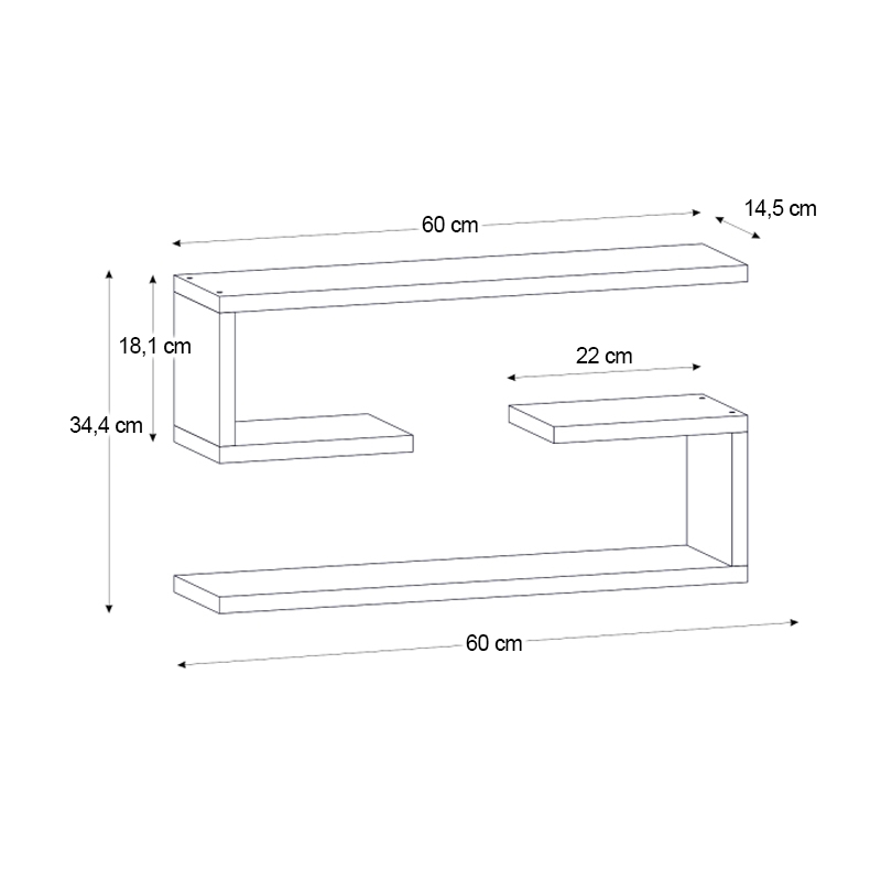 Jenika Megapap melamine 2 pieces wall shelf in white color 60x14,5x18cm.