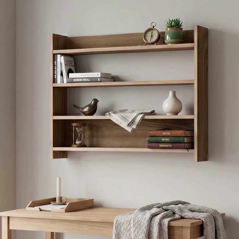 Lane Megapap melamine wall shelf in walnut ud color 85x15x66cm.