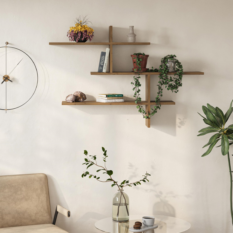 Leo Megapap melamine wall shelf in light brown color 123x22x80cm.
