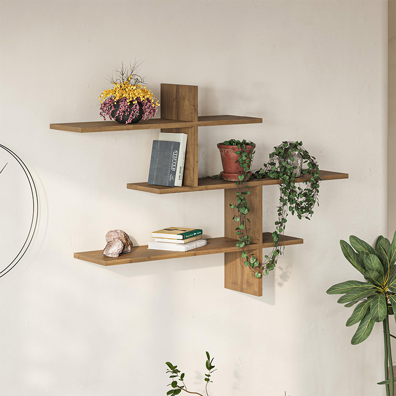 Leo Megapap melamine wall shelf in light brown color 123x22x80cm.