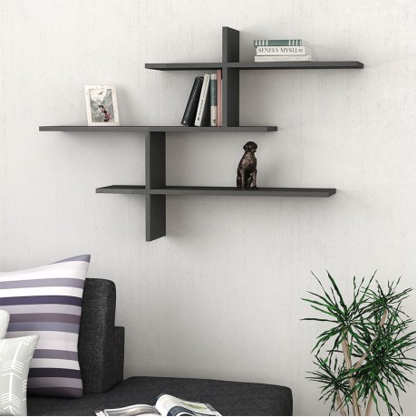 Ραφιέρα τοίχου Leo Megapap χρώμα ανθρακί 123x22x80εκ.