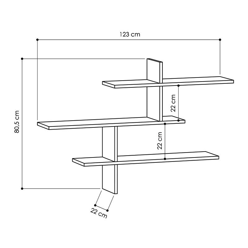 Leo Megapap melamine wall shelf in anthracite color 123x22x80cm.