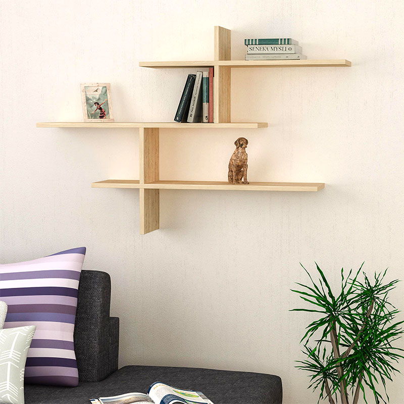 Ραφιέρα τοίχου Leo Megapap χρώμα φυσικό οξιάς 123x22x80εκ.