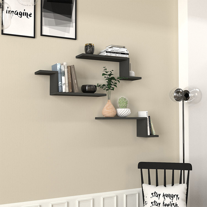 Lowa Megapap melamine 3 pieces wall shelf in anthracite color 57,7x14,5x18cm.