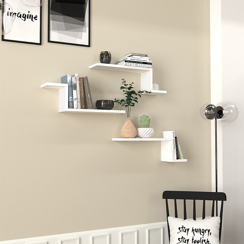 Lowa Megapap melamine 3 pieces wall shelf in white color 57,7x14,5x18cm.